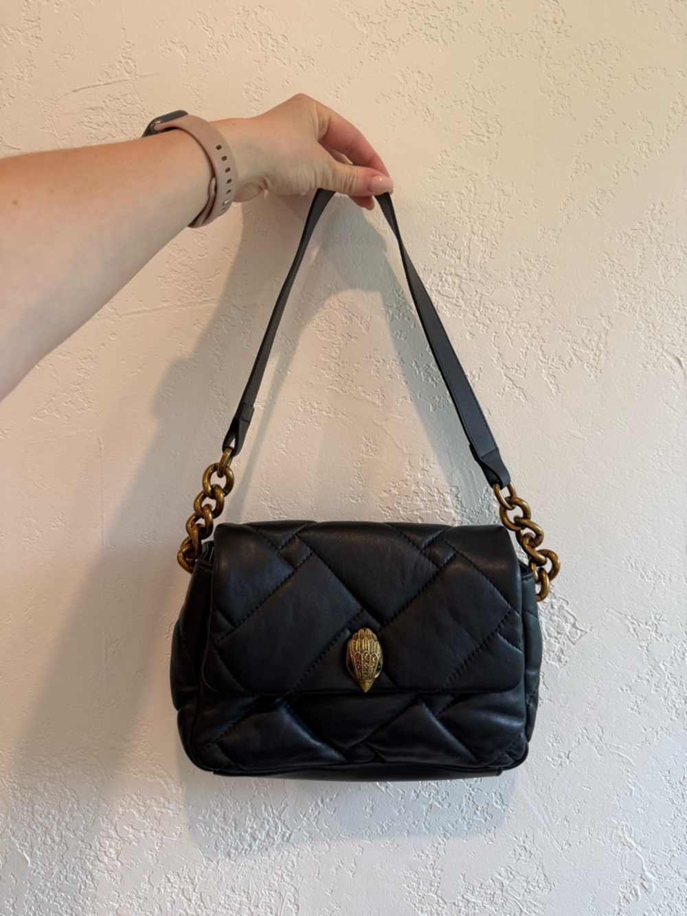 Kurt Geiger Black Quilted Shoulder Bag with Gold Chain Detail